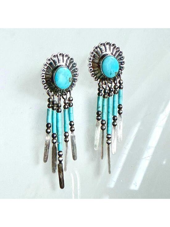 Jewelry - VTG Q.T Quoc Southwest 925 Turquoise Dangle Earrings 2.25”